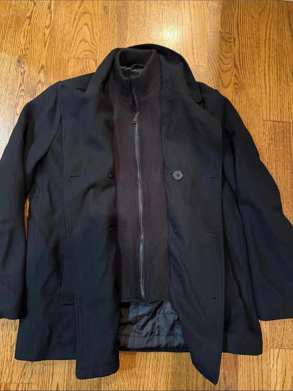 Kenneth Cole Reaction Black Double-Breasted Peacoat